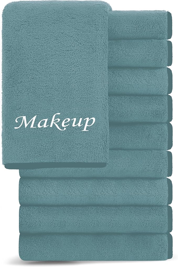 Cosy Family 10 Pack Makeup Remover Wash Cloths - Soft Microfiber Fingertip Facial Cleansing Cloths for Hand and Make Up, 12 x 12 in, Teal