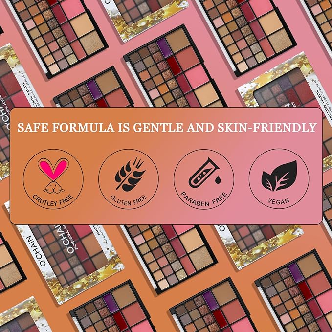 O'CHAIN 40 Colors Makeup Palette Set, with 30 Eye Shadows, 5 Lipsticks, 5 Face and 15 Professional Makeup Brushes, Vegan & Cruelty-Free, for All Skin Tones Beauty Kit