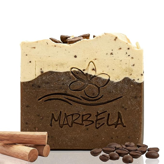 Marbela Cosmetics Cozy Cappuccino Handmade Soap Bar - Made in USA, Vegan Friendly, Palm Oil Free, Natural Bar Soap - Gentle Face & Body Soap for Daily Skin Care, Moisturizing & Nourishing - 3.5 oz