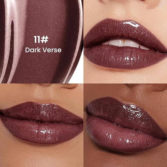 Pudaier Glossy Lip Stain, Excellent Recovery, Moisturizing Lip Care Clear Lip Oil, Hydrating Plumping Lip Gloss Balm, Non-Sticky Long Lasting Light Texture LipGloss Oil for Dry Lip (11 Dark Verse)