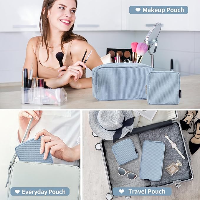 MAGEFY Small Makeup Bag for Purse Mini Cosmetics Bag Corduroy Cute Cosmetic Pouch for Women with Slip-in Pockets