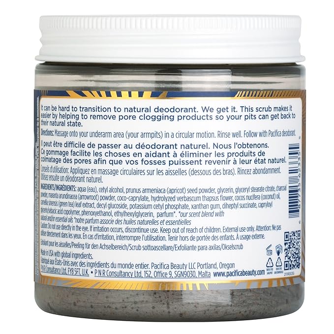 Pacifica Underarm Body Scrub - Armpit Detox Coconut & Charcoal Deodorant– Exfoliating & Nourishing for Natural Deodorant Users – Aluminum-Free & Safe for Sensitive Skin, Vegan & Cruelty-Free, 7 fl oz