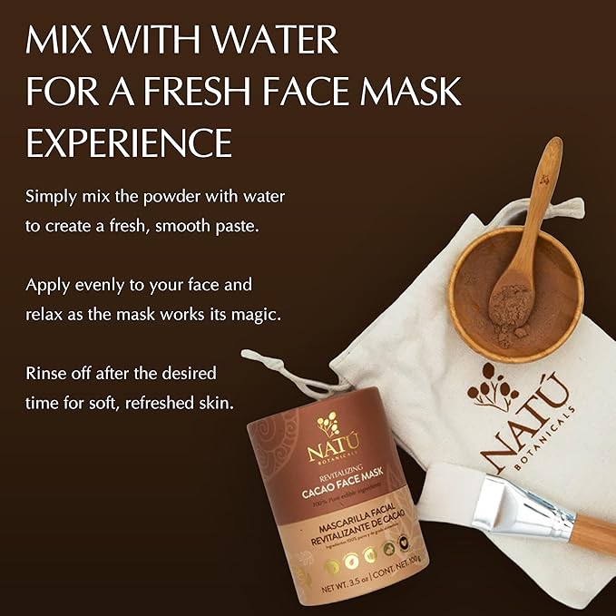 NATÚ BOTANICALS Revitalizing Cacao Hydrating Face Mask - Antioxidant Rich Moisturizing Face Mask with Indulgent Chocolate Scent - Calming, Soothing Facial Masks for Radiant & Glowing Skin 3.5oz