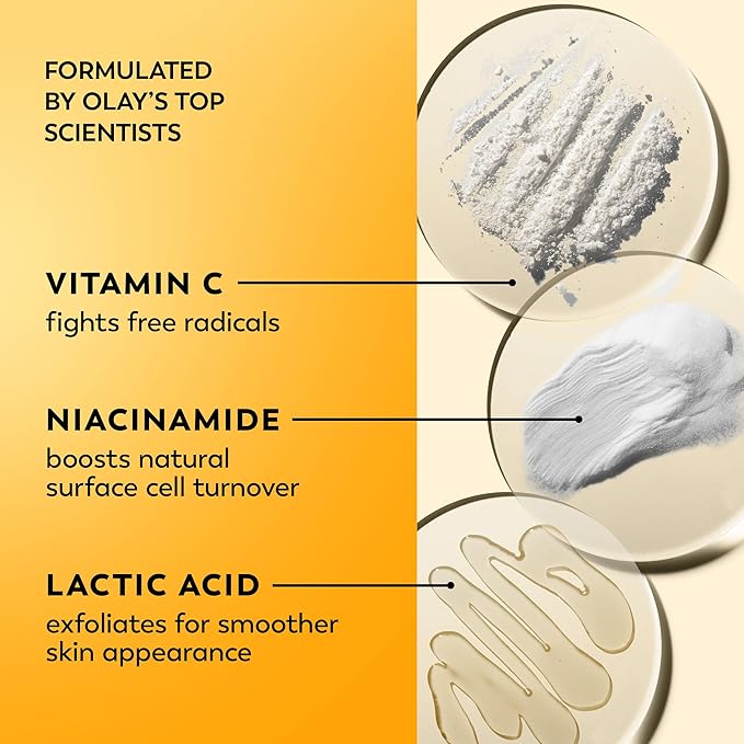 Olay Vitamin C Face Moisturizer, Brightening Cream for Women, Instant Hydration, Evens Tone, Dark Spot & Hyperpigmentation Reduction, Glowing Skin Care - Niaciniamide, Lactic Acid, 1.7 Oz