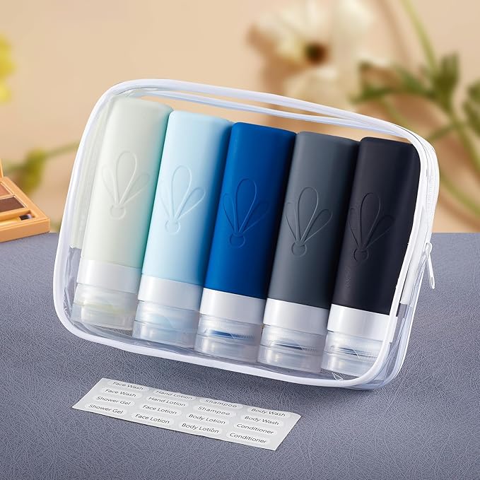 INSFIT Travel Bottles for Toiletries, TSA Approved 3oz Travel Size Containers, BPA Free Leak Proof Squeezable Silicone Tubes for Shampoo Conditioner Lotion Soap with Labels