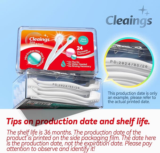 cleaings® Mini Brushes-Disposable Toothbrushes with Toothpaste and Pick for Work or Travel, 24 Count (Mixed Flavor（Pack of 5）)