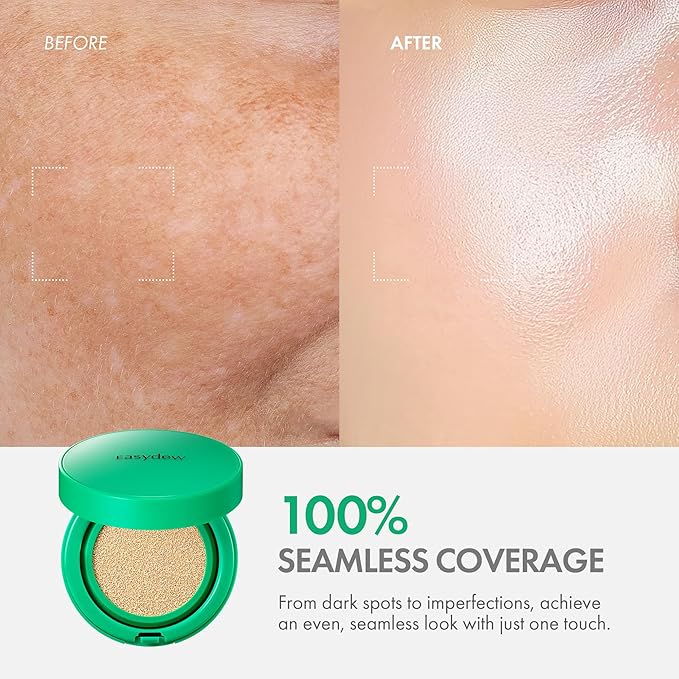 Easydew Mela B Toning Ampoule Cushion - 3-in-1 Age-Defying Sun Shield Full Coverage Cushion Foundation with Niacinamide & Hyaluron-Vital C - Face Makeup Korean Skin Care 0.45 oz (#13 Porcelain)