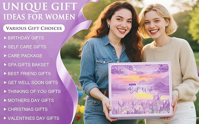 Birthday Gifts for Women Self Care Set Get Well Soon Gift Baskets, Relaxing Lavender Spa Gift Basket Care Package for Women, Unique Xmas Gifts for Mom Her Girlfriend Sister Friend Wife Grandma