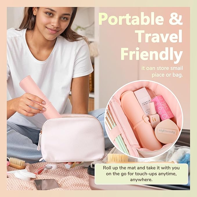 Travel Makeup Brush Set, Portable Makeup Kit with Pad Easy Clean Vegan Brush Set, ON THE GO Cosmetic Brushes Tools 4 Pcs for Women