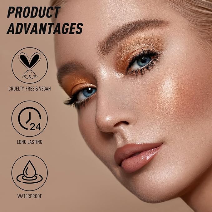 Highlighter Makeup Palette Shimmer Face Body Illuminator Glitter Highlighter Makeup Kit Long Lasting Highly Pigmented Highlighters Makeup Palette #4 Rose Champagne