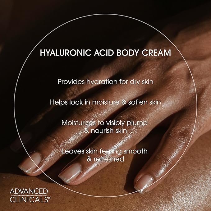 Advanced Clinicals Hyaluronic Acid Moisturizer Body Cream W/Vitamin E | Hydrating Cream & Body Lotion For Women & Men To Help Improve Look of Wrinkles, Dry Skin, Crepey Looking Skin, 16OZ, 2-Pack