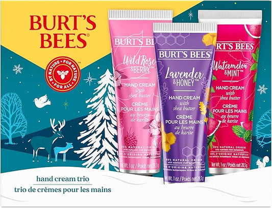 Burt's Bees Christmas Gifts, 3 Body Skincare Stocking Stuffers, Shea Butter Hand Cream Trio Set - Lavender Honey, Watermelon Mint & Wild Rose Berry (3-Pack)