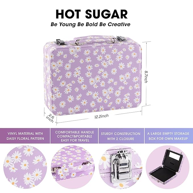 Hot Sugar Makeup Kit for Teenager Girls 10-12, All in One Beginner Makeup Kit for Women Full Kit, Teen makeup kit Cosmetic Gift Set on Birthday Christmas(Purple Daisy)