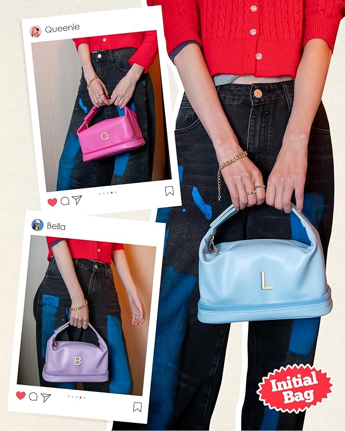 Easter Gifts for Girl, Makeup Bag for Teens 16-18, Personalized Makeup Bag with Handle, Initial Double Layer Cosmetic Bag with Makeup Brush Organizer, Teacher Gifts, Gifts for Friends Mom