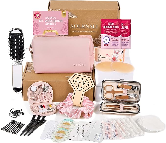 Bridal Emergency Kit for Wedding Day, Wedding Essentials Survival Set for Team Bride, Must-Have 30+ Essentials Travel Kit with Makeup Bag