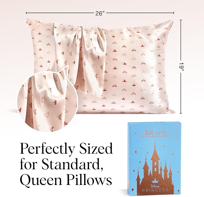 Kitsch & Disney Desert Crown Satin Pillowcase with Zipper for Hair & Skin, Softer Than Silk Pillow Cases Queen, Wrinkle-Free, Smooth and Cooling Satin Pillow Covers, Queen/Standard Size (19"x26")