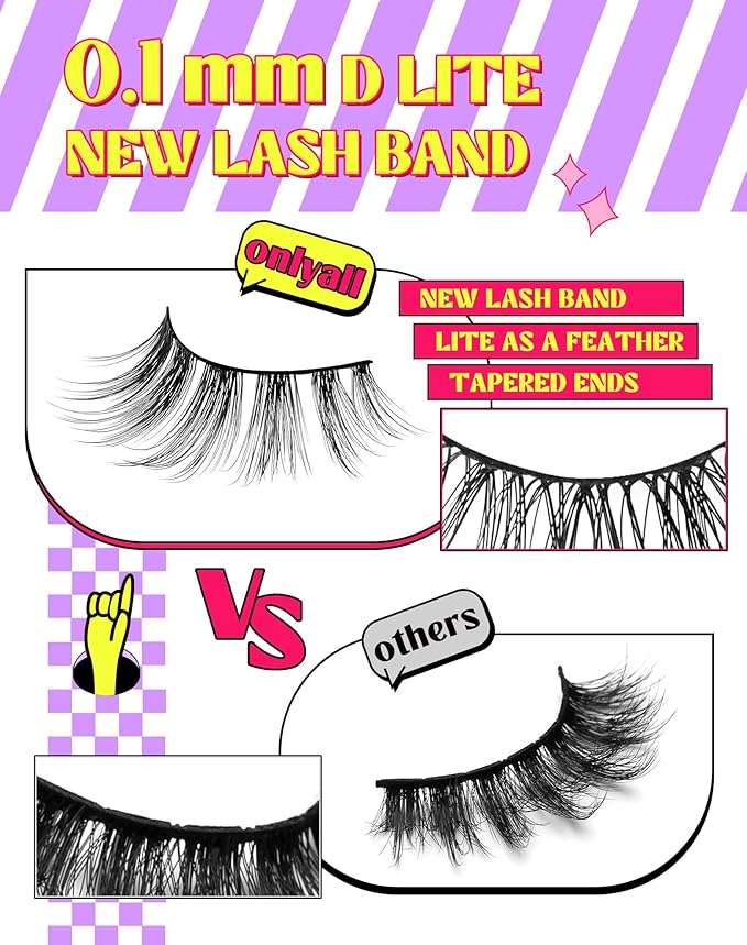 Onlyall Natural Lashes Wispy Lashes Natural Look False Eyelashes Natural Flared Eyelashes False Eye Lashes Soft Fluffy Lashes 7 Pairs DK51, Black