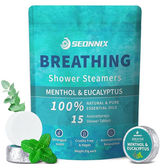 Shower Steamers Aromatherapy 15 Pack, Menthol & Eucalyptus Shower Bombs with Natural Essential Oils, Quick Relief Nasal Congestion, Relaxation & Self Care Gifts for Women & Men