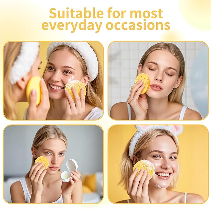 100-Count Compressed Facial Sponges, Natural Cosmetic Spa Sponges for Facial Cleansing, Exfoliating Mask, Makeup Remover, Travel Face Sponges - Yellow