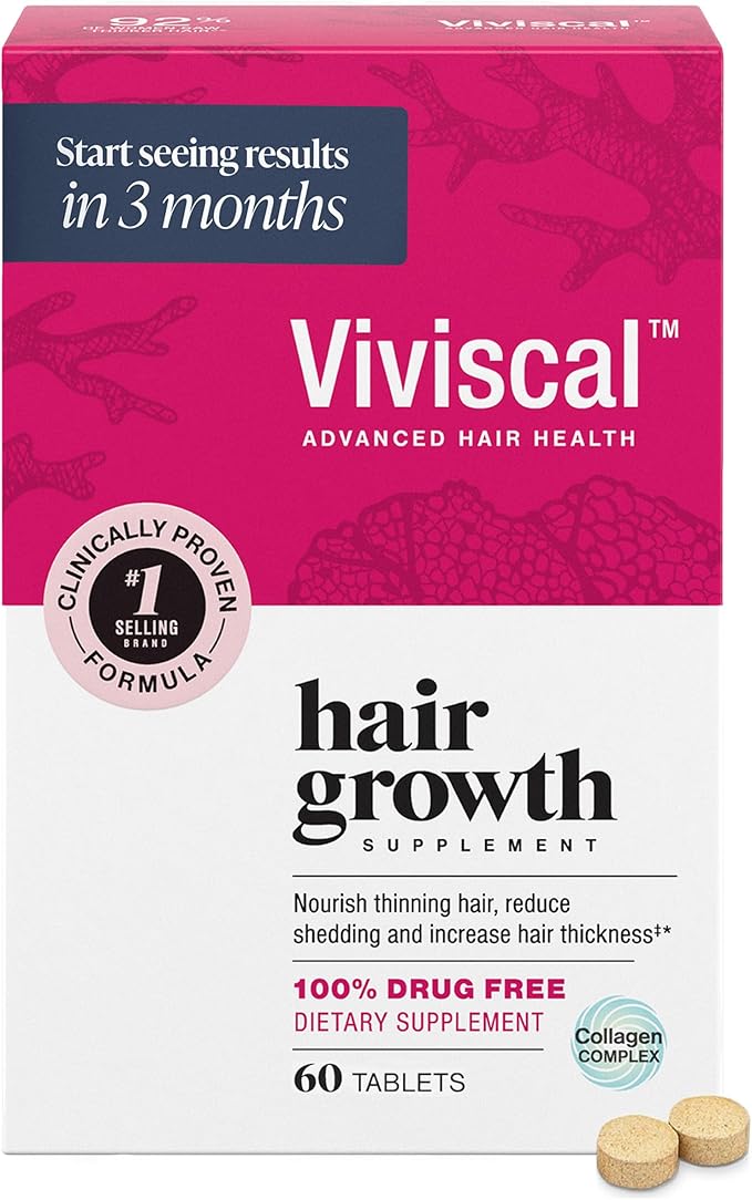 Viviscal Hair Growth Supplements For Women For Thicker, Fuller Hair, Nourishes Thinning & Loss, With Proprietary Collagen Complex, 60 Tablets, 1 Month Supply