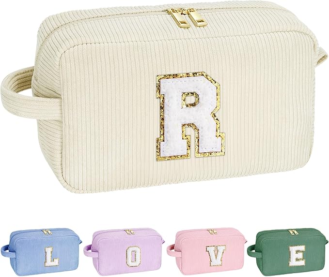 YOOLIFE White Makeup Bag Makeup Pouch - Travel Makeup Bag Makeup Bags for Women Travel Essentials Corduroy Makeup Bag Cute Makeup Bag Large Makeup Bag Personalized Friend Gifts Mom Gifts White R