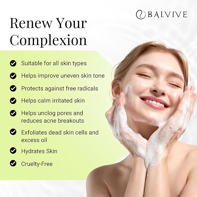 Foaming Facial Cleanser with Salicylic Acid, Glycolic Acid & Lactic Acid & Green Tea Extract– Face Wash for Acne, Oily & Sensitive Skin – Makeup Remover & Pore-Cleansing Skincare 6.7 fl oz