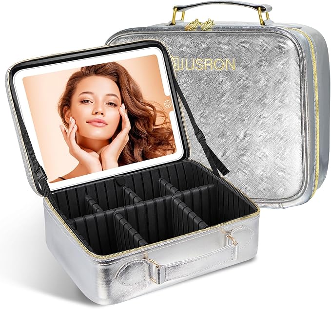 JUSRON Travel Makeup Bag (Sliver, Large)
