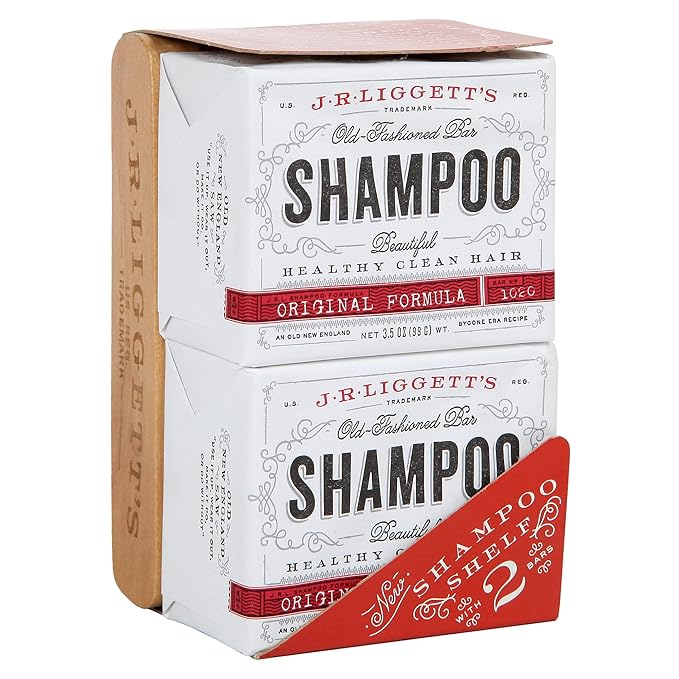 J.R.LIGGETT’S 2-Pc Original Formula Shampoo Bars and 1-Pc Solid Wood Shelf to Prolong the Life of Your Shampoo Bar - Nourishing Formula with Antioxidants and Vitamins - Sulfate-Free