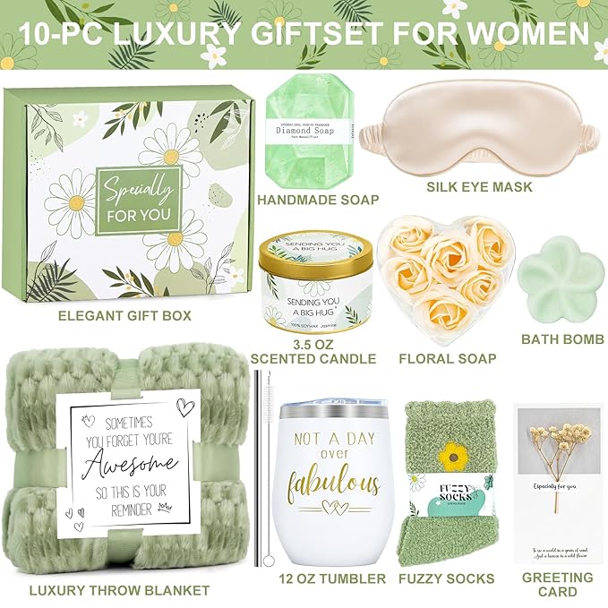 Birthday Gifts for Women, Self Care Gift Get Well Soon Gifts Basket for Women, Flower Relaxing Spa Gift Basket Bath Set,Unique Luxury Self Care Box Gift for Mom Her Wife Sister Girlfriend, Girl Friend
