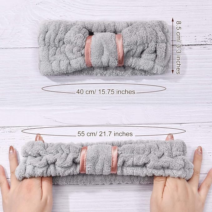 WILLBOND 4 Pack Microfiber Headbands Spa Facial Headbands Makeup Head bands Elastic Terry Cloth Head Wrap for Women Girls Washing Face Makeup Shower Yoga Sports(Pink, Green, White and Grey)