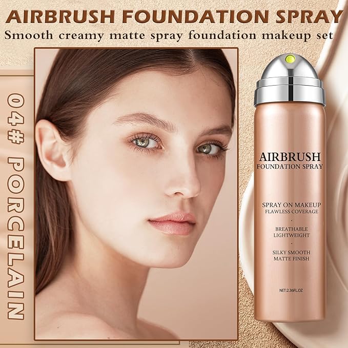 Airbrush Flawless Setting spray,Hydrating Full Coverage Foundation for Smooth Radiant Finish,Breathable Blendable,Lightweight Silky Foundation Makeup for Mature Skin(04 Porcelain)