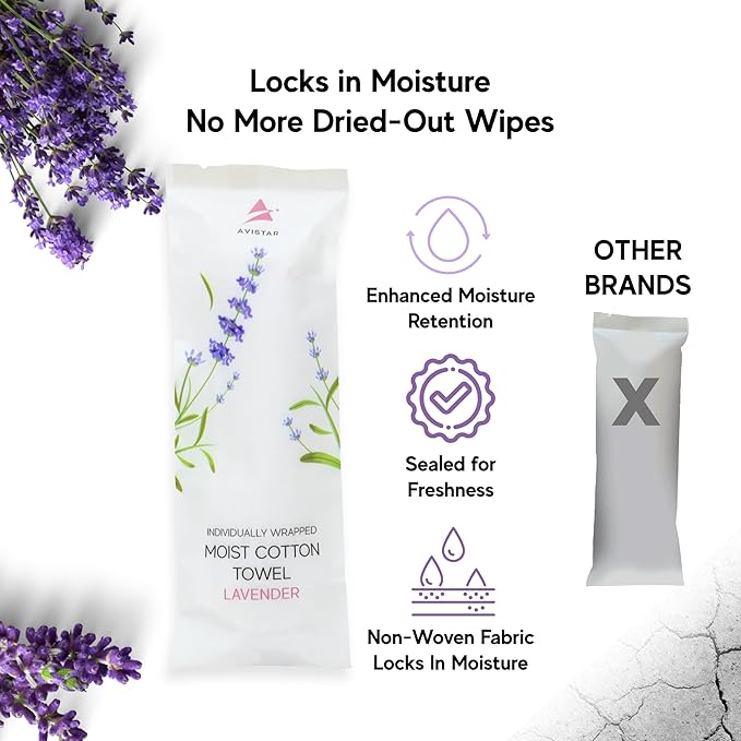 30 Hot or Cold Wrapped Moist Towels – 9'' x 9" Moist Towelettes Individually Wrapped Scented Disposable Face & Hand – Pre-Moistened Hand Wipes Soft Refreshing for Travel, Spa, Restaurant - Lavender