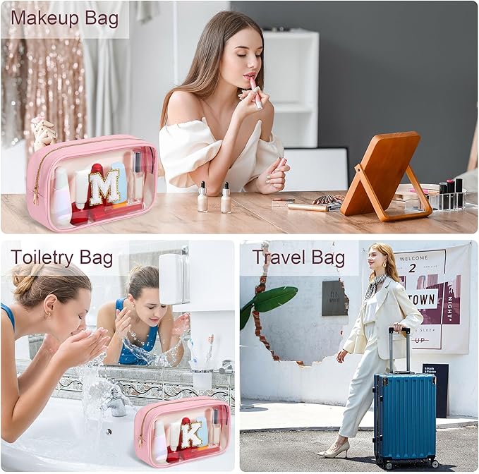 YOOLIFE Graduation Teacher Gifts Travel Toiletry Bag, Clear Makeup Bag Preppy Cosmetic Bags Organizer Travel Essentials Pink Gifts for Girls Teen Girlfriend Kids Birthday Gift Preppy Stuff M