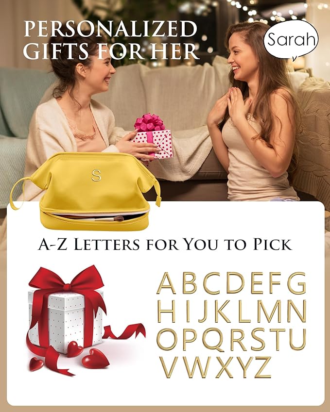 Women Gifts Basket-Teen Girls Trendy Stuff, Initial Makeup Bag, Travel Gifts, Personalized Bags, Makeup Bags Travel Toiletry Bag, Friend Gifts Girls Fashion Travel Toiletries for Women