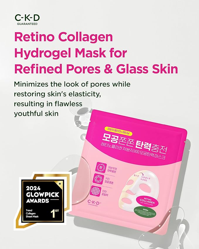 CKD Retino Collagen Boosting Hydrogel Face Mask (1ea) - Korean Overnight Jelly Mask for Glass Skin, Deep Moisturizing, and Pore Minimizing with Retinal & Low Molecular Collagen. Korean Skin Care