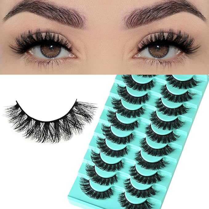 Lashes Volume Mink Eyelashes 10 Pairs Cateye Lash Strips Wispy Cat Eye Lashes Natural Look Short Thick Fluffy False Strip Eyelash Full Small Fake Lashes Pack Black Pestañas Postizas for Women