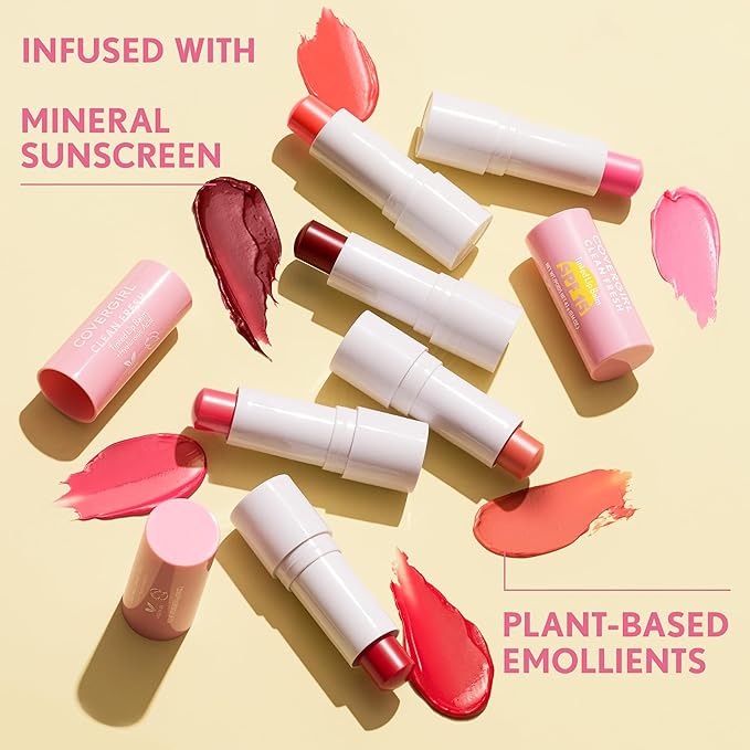 COVERGIRL Clean Fresh Tinted Lip Balm SPF 15-10 - You Make Me Blush, with Mineral Sunscreen, Moisturizing, Vegan Formula, 0.14oz