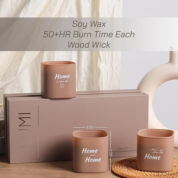 Set of 3 Scented Soy Candles Gift Set | Home Collection | White Musk, Bamboo Forest & Peony Garden | Crackling Wood Wick | 50+ HR Burn, 9.8oz Each | Luxury Soy Candle Gift for Women & Home