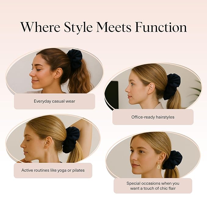 Kitsch Recycled Satin Oversized Scrunchies – Large Hair Scrunchies for Women, Eco-Friendly Hair Ties & Ponytail Holders | Ideal Gifts for Women - Black & Chocolate, 2pcs