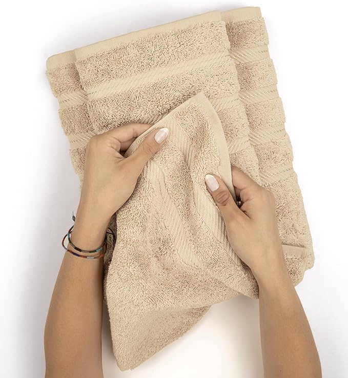 American Soft Linen Luxury Hand Towels for Bathroom, 600 GSM 100% Cotton Turkish 4 Piece Hand Towel Set, 600 GSM Hand Face Towels for Kitchen, Beige Hand Towels
