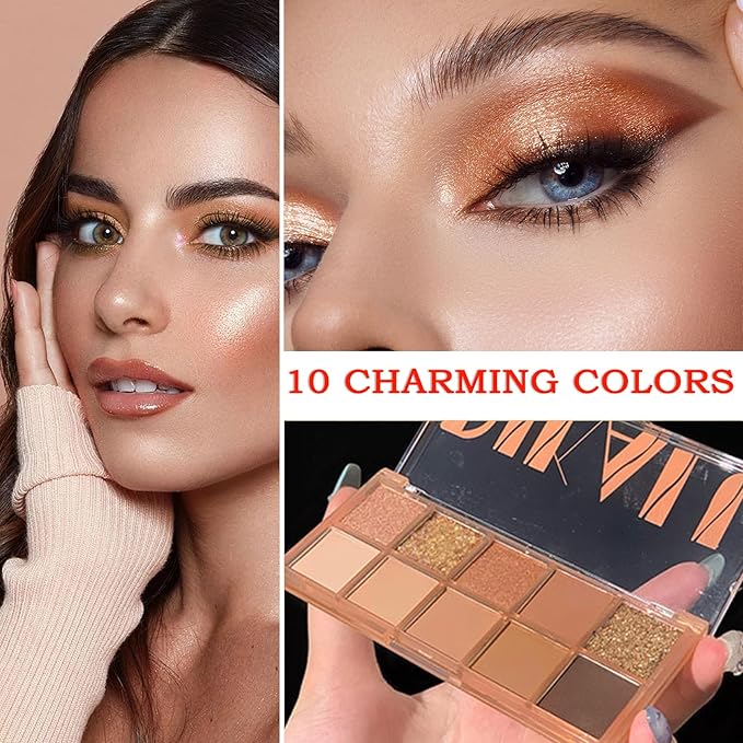10 Colors Makeup Naked Eyeshadow Palette,Nude Matte Shimmer Eyeshadow Palette,Natural Glitter Pigment Eye Shadow Pallete Set Long Lasting & Waterproof Smokey Eye Professional Beauty Makeup Kit #2