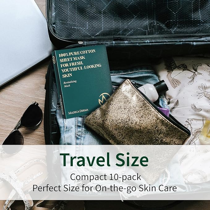 Madeca DERMA Revitalizing Sheet Mask 20pcs (100% Pure Cotton Sheets) with Centella Asiatica, Hyaluronic Acid, and Niacinamide – Korean Skincare for Hydration & Skin Brightening for All Skin Types