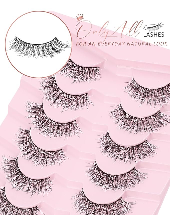 Onlyall Natural Wispy Lashes Natural Look False Eyelashes Soft Fluffy Lashes 7 Pairs D81