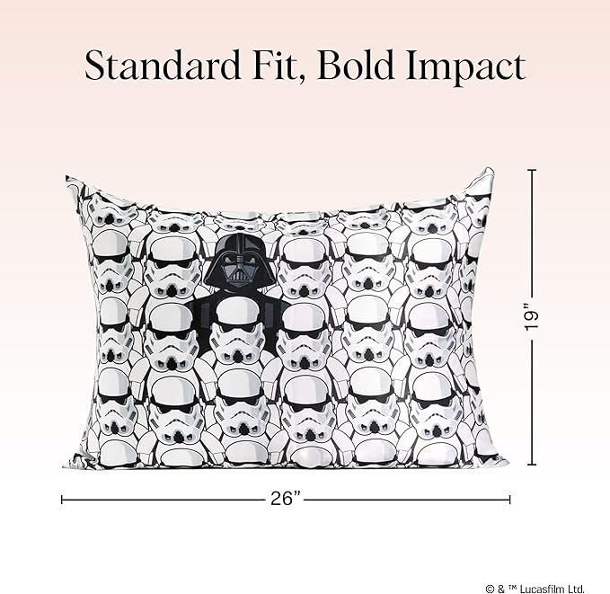 Star Wars x Kitsch Satin Pillowcase with Zipper for Hair & Skin, Softer Than Silk Pillow Cases Queen Standard Size, Wrinkle-Free Smooth & Cooling Satin Pillow Cover, 19x26 - Darth Vader Stormtroopers