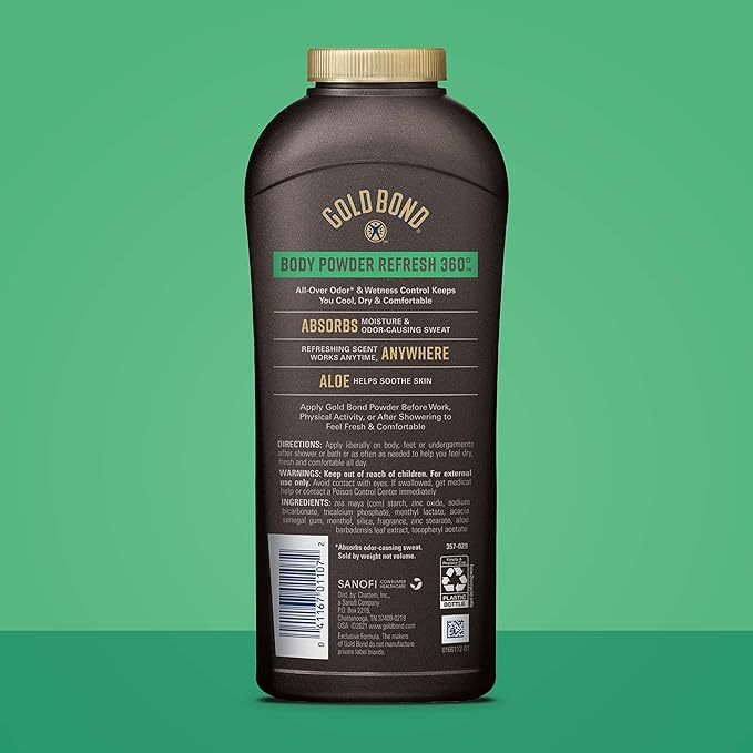 Gold Bond Men's Essentials Talc-Free Body Powder 10 oz. Refresh 360 Scent and Medicated Original Strength Body Powder 10 oz. Talc-Free Anti-Itch