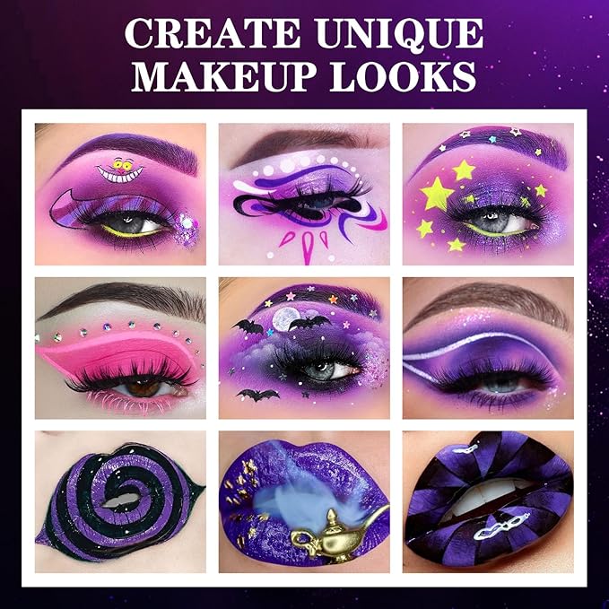 BOBISUKA Eyeshadow Makeup Palette + Matte Lipstick Kit, 6 Colors Purple Blue Pink Shimmer Matte Eye Shadow Pallet with Purple Liquid Lipgloss Set for Halloween, Costume, Cosplay, Witch, Ursula Makeup