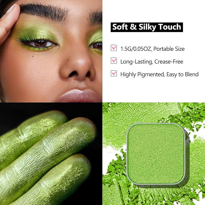 Shimmer Single Eyeshadow Fresh Light Green with Soft Glow Finish, Blendable Powder, Magnetic Pan for Custom Magnetic Makeup Palette (Halo Leaf)