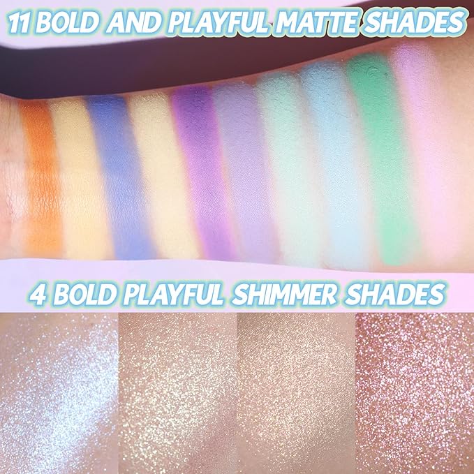 UCANBE Colorful Eyeshadow Palette – 15 Colors Vibrant Matte, Dazzling Shimmer & Glitter Duochrome Finishes – Highly Pigmented, Blendable, Long-Lasting Pastel Rainbow Eye Makeup Pallet - Seaform Dreams