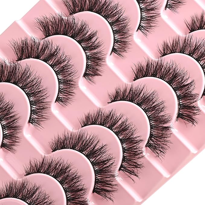 FARRED Natural Lashes Short Eyelashes Wispy False Mink Lash Strips 10 Pair Natural Look Fluffy Cat Eye Strip Eyelash Small Fake Lashes Full Pestañas Sets for MUA and Beginners Daily Makeup