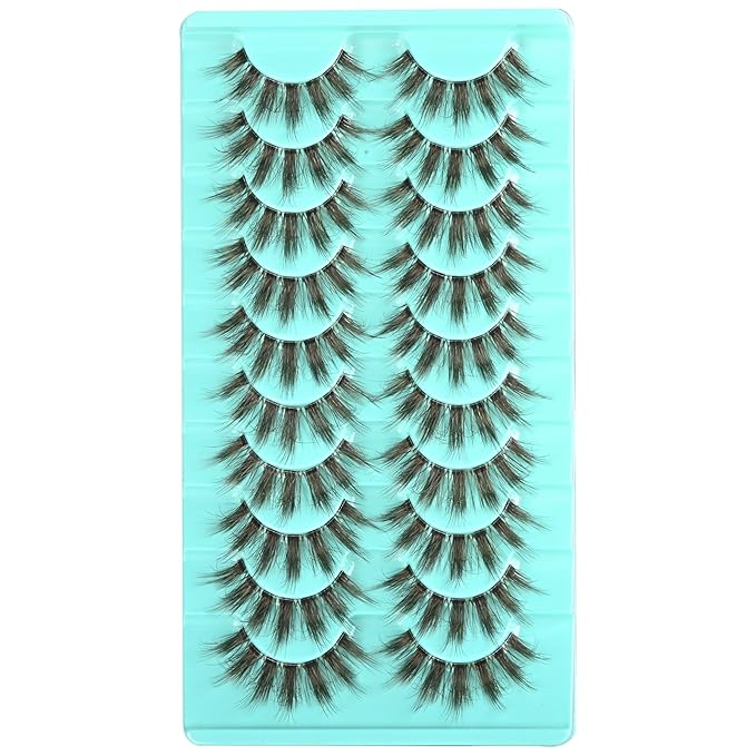 Brown Lashes Mink Lashes Fluffy Wispy Eyelashes Medium Natural Eye Lash Pack Thick Full Small Strip Eyelash Set Thin Band Russian Strips Lash Extension (Brown Spiky | 11-17mm)
